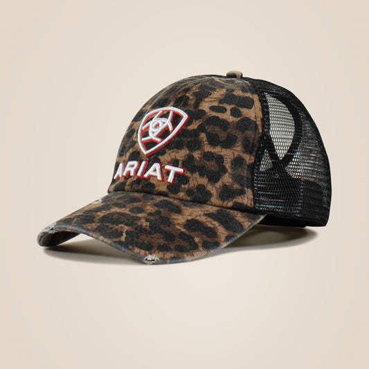 Women's Embossed Logo Cheetah Print Cap - Black