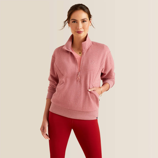 Friday Cotton 1/2 Zip Sweatshirt - Heather Dusty Rose