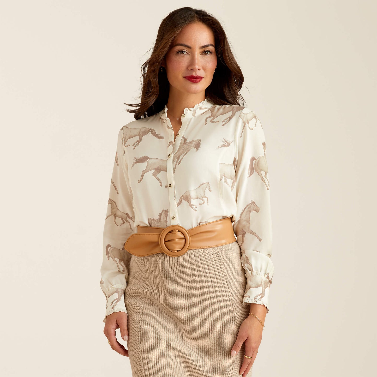 Clarion Blouse - Sepia Horse Print