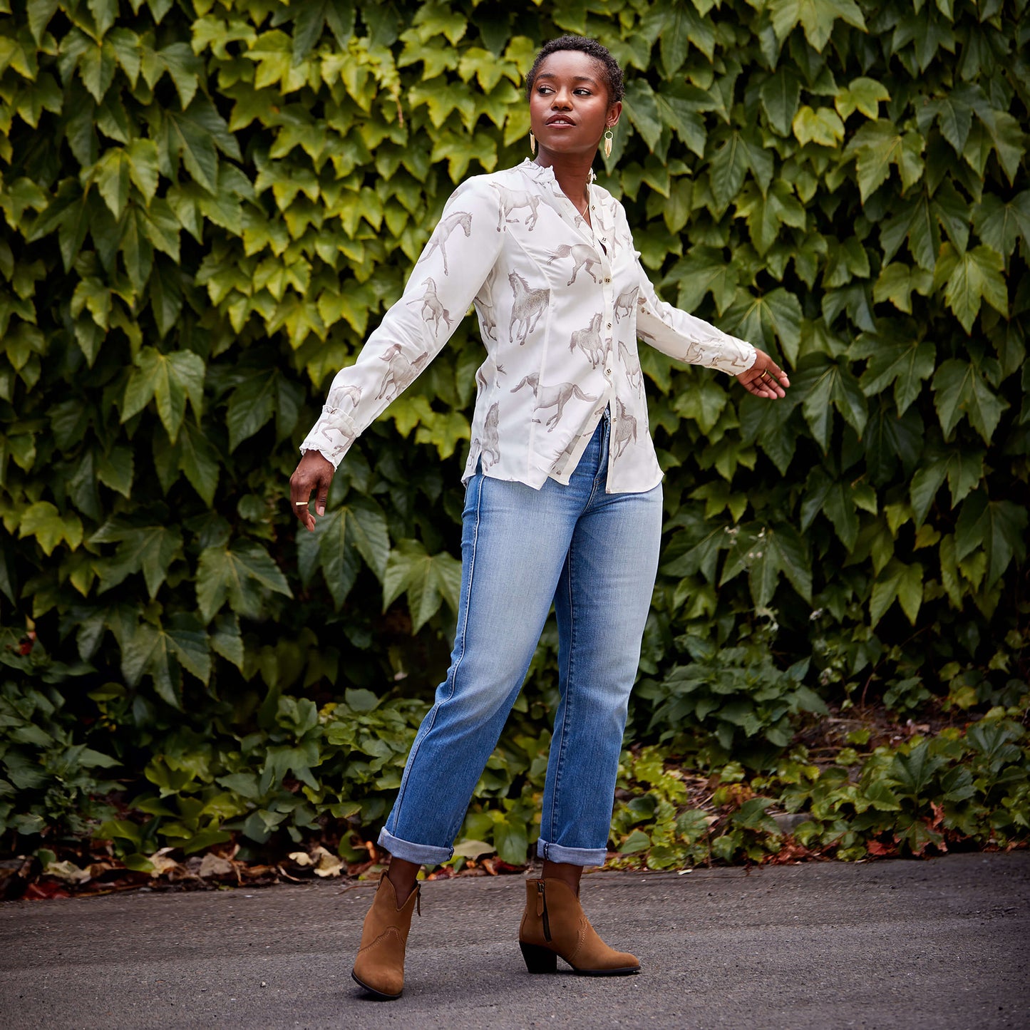 Clarion Blouse - Sepia Horse Print