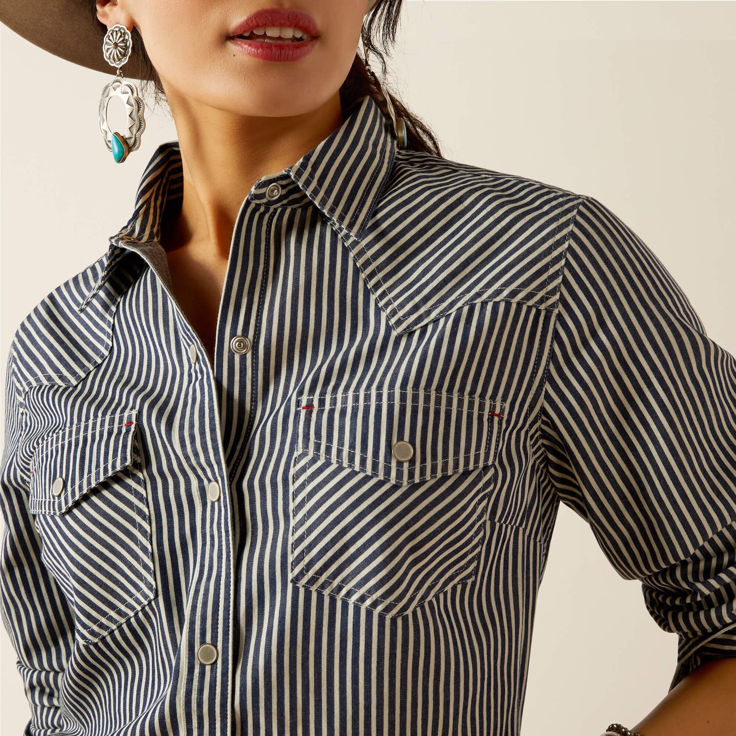 Railroad Stripe Western Shirt - Indigo Stripe