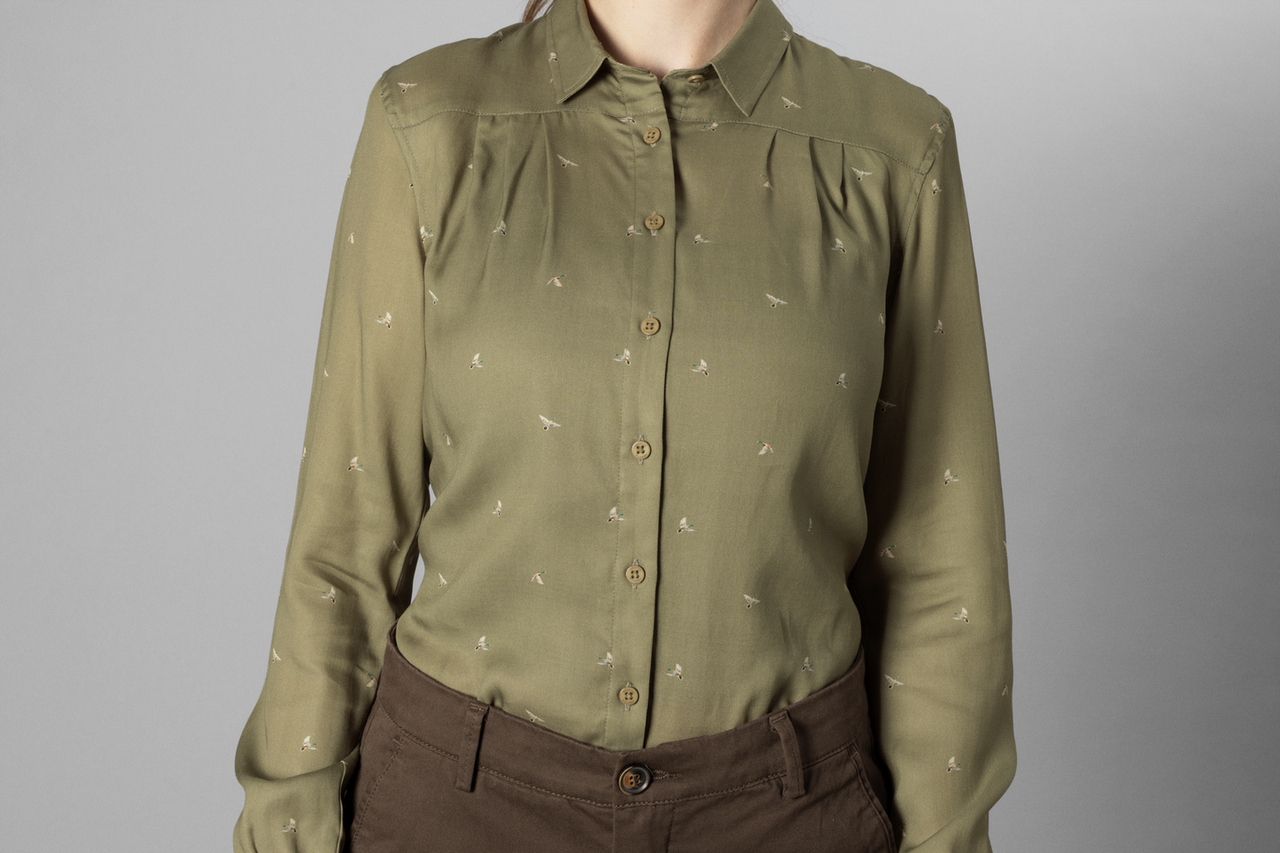 Abigail L/S Shirt - Dust Green/Flying Ducks