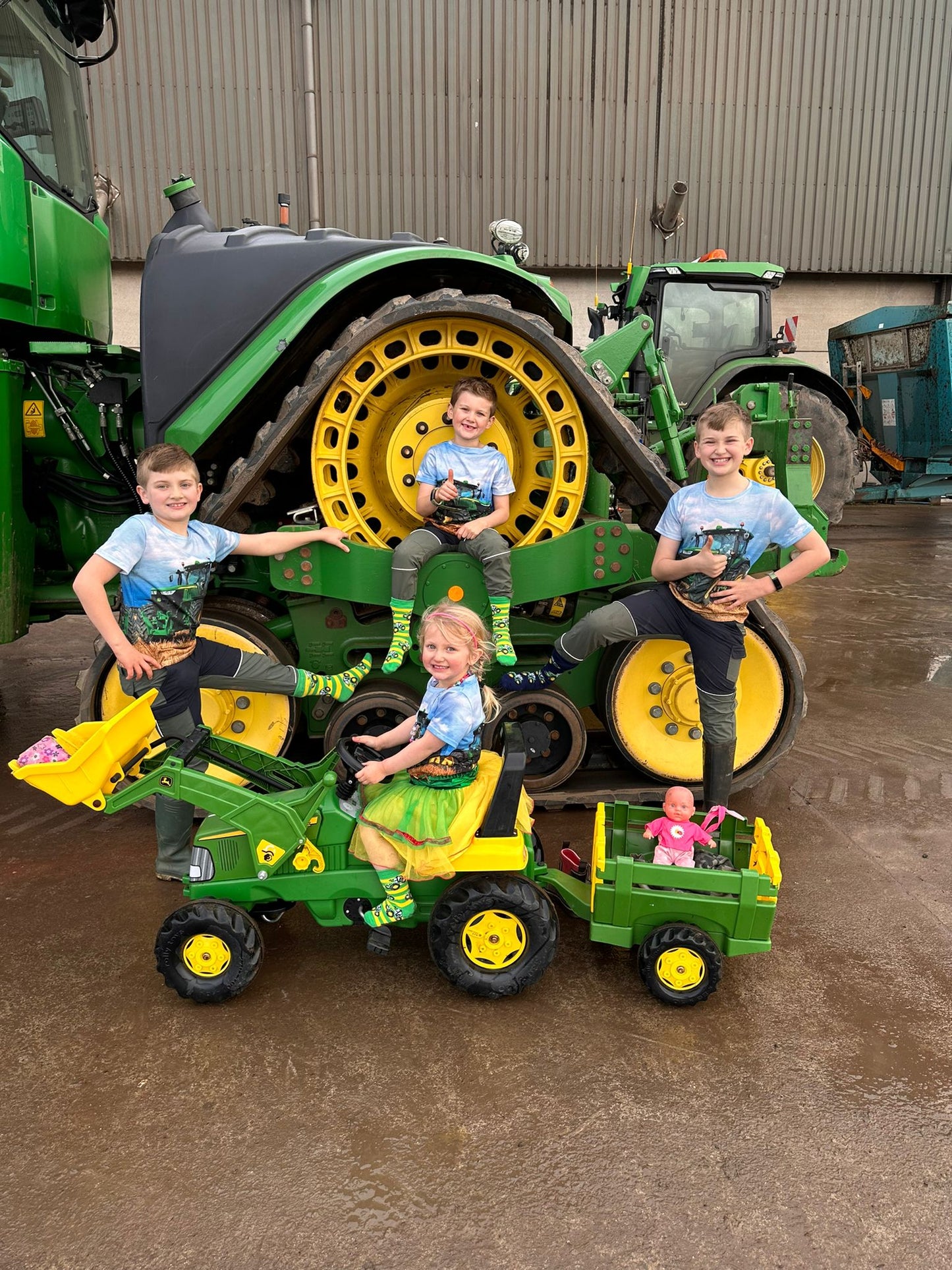 Green & Yellow Tractor Socks - Children's