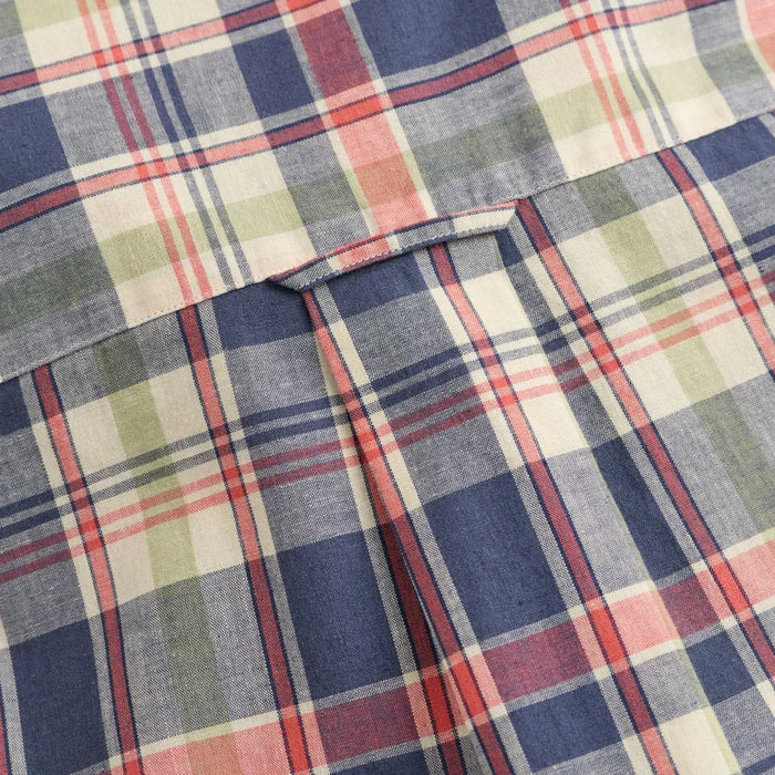 Men's Cotton Linen Short Sleeve Checked Shirt - Dusty Blue Sea