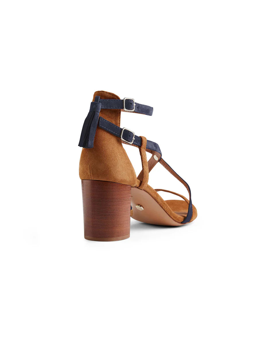 Heeled Brancaster Sandal - Tan/Navy Suede LAST PAIR