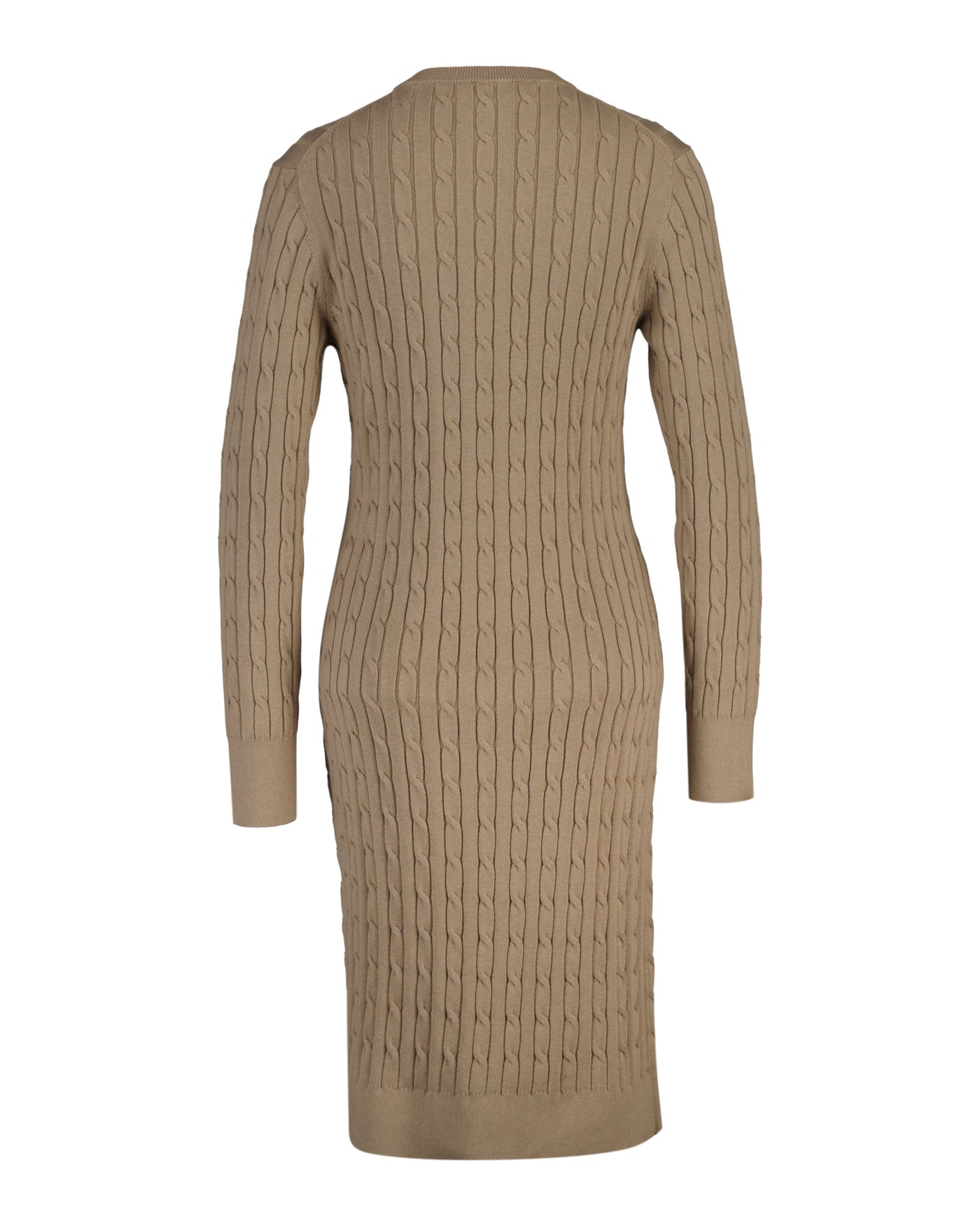 Stretch Cotton Cable Knit Crew Neck Dress - Taupe Beige