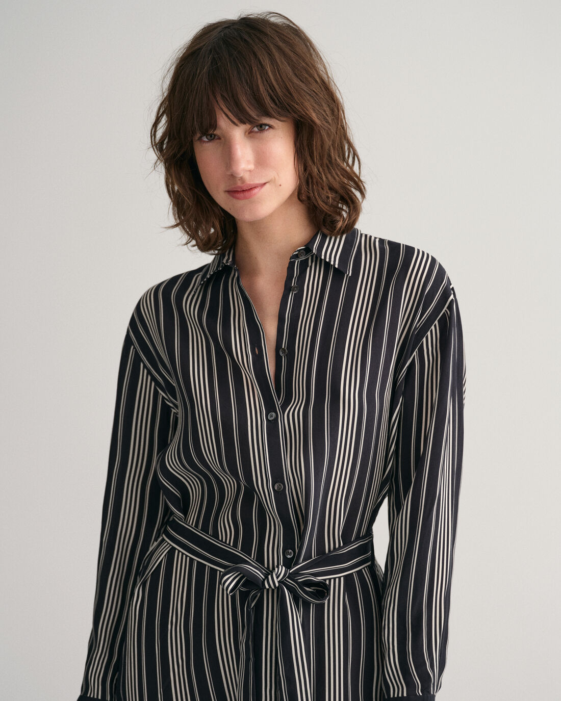 Striped A-Line Shirt Dress - Ebony Black