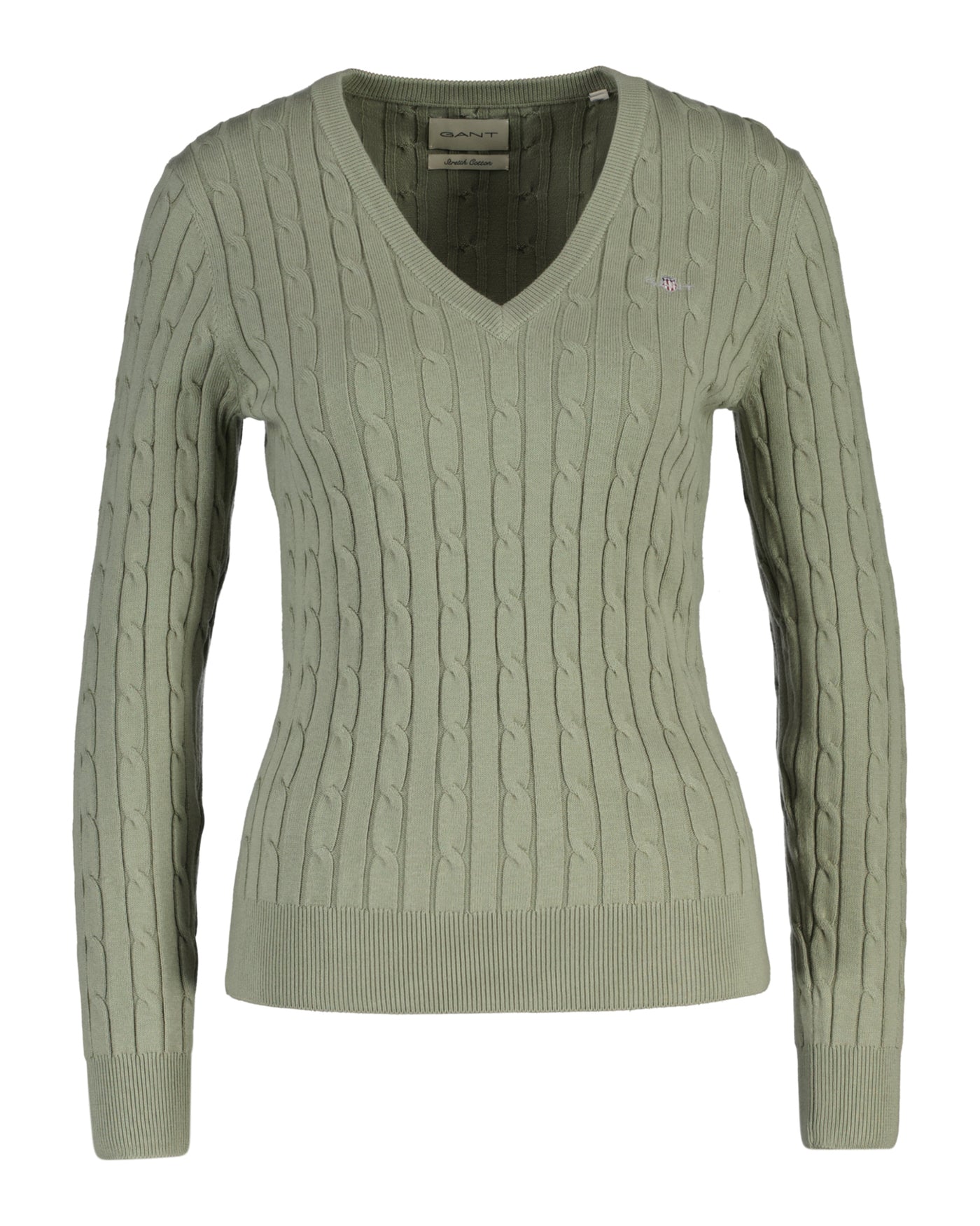 Women's Stretch Cotton Cable Knit V-Neck Sweater - Faded Sage