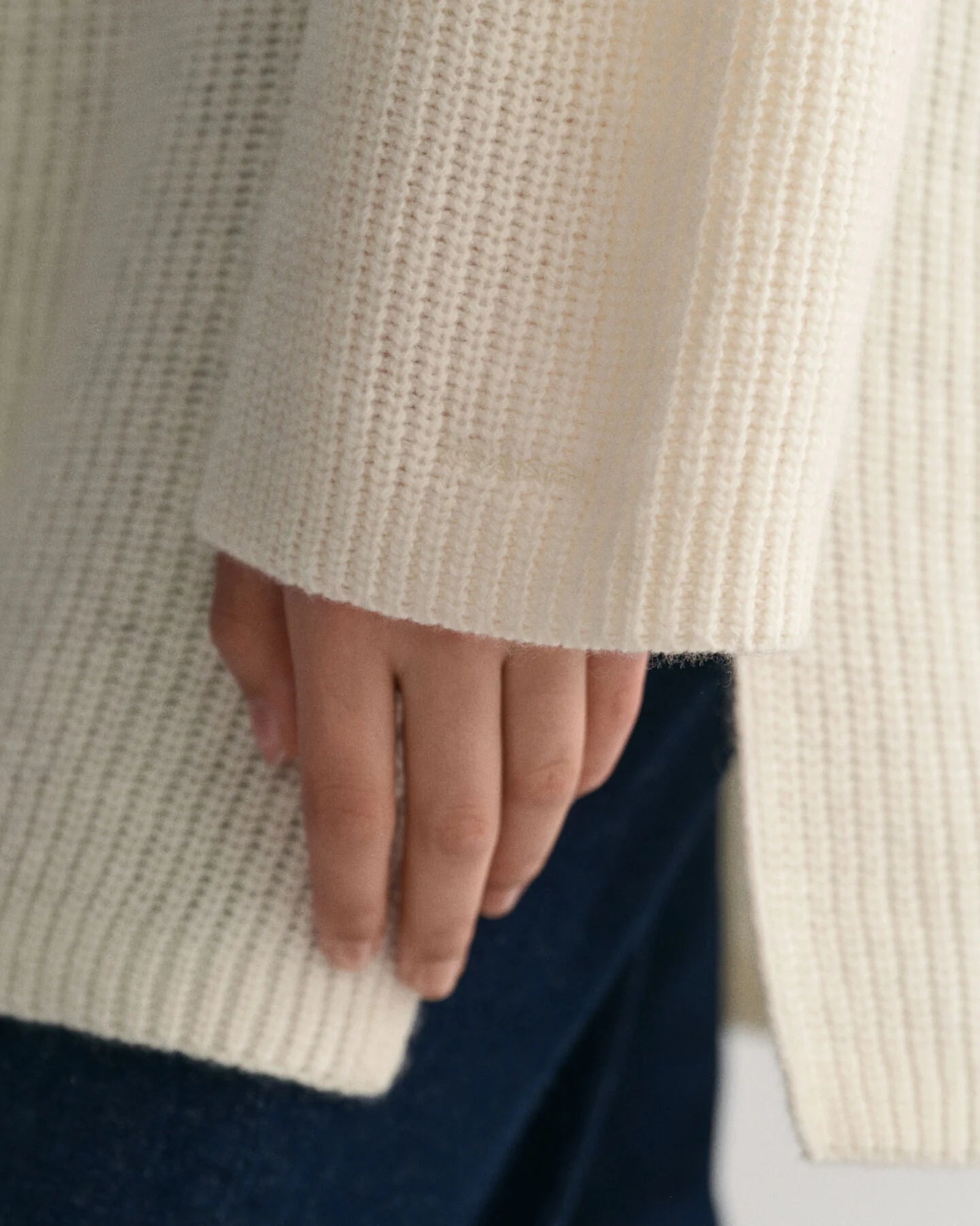 Ribbed Wool Half Zip Sweater - Cream