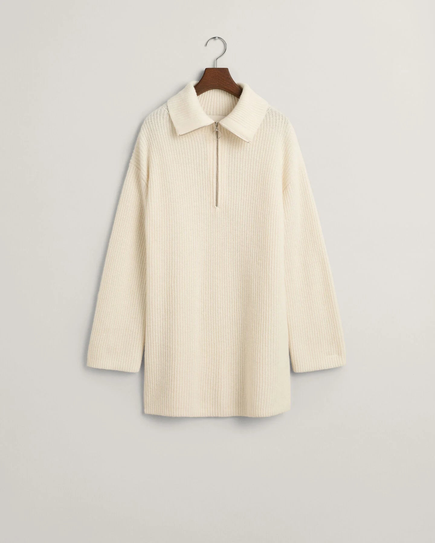 Ribbed Wool Half Zip Sweater - Cream