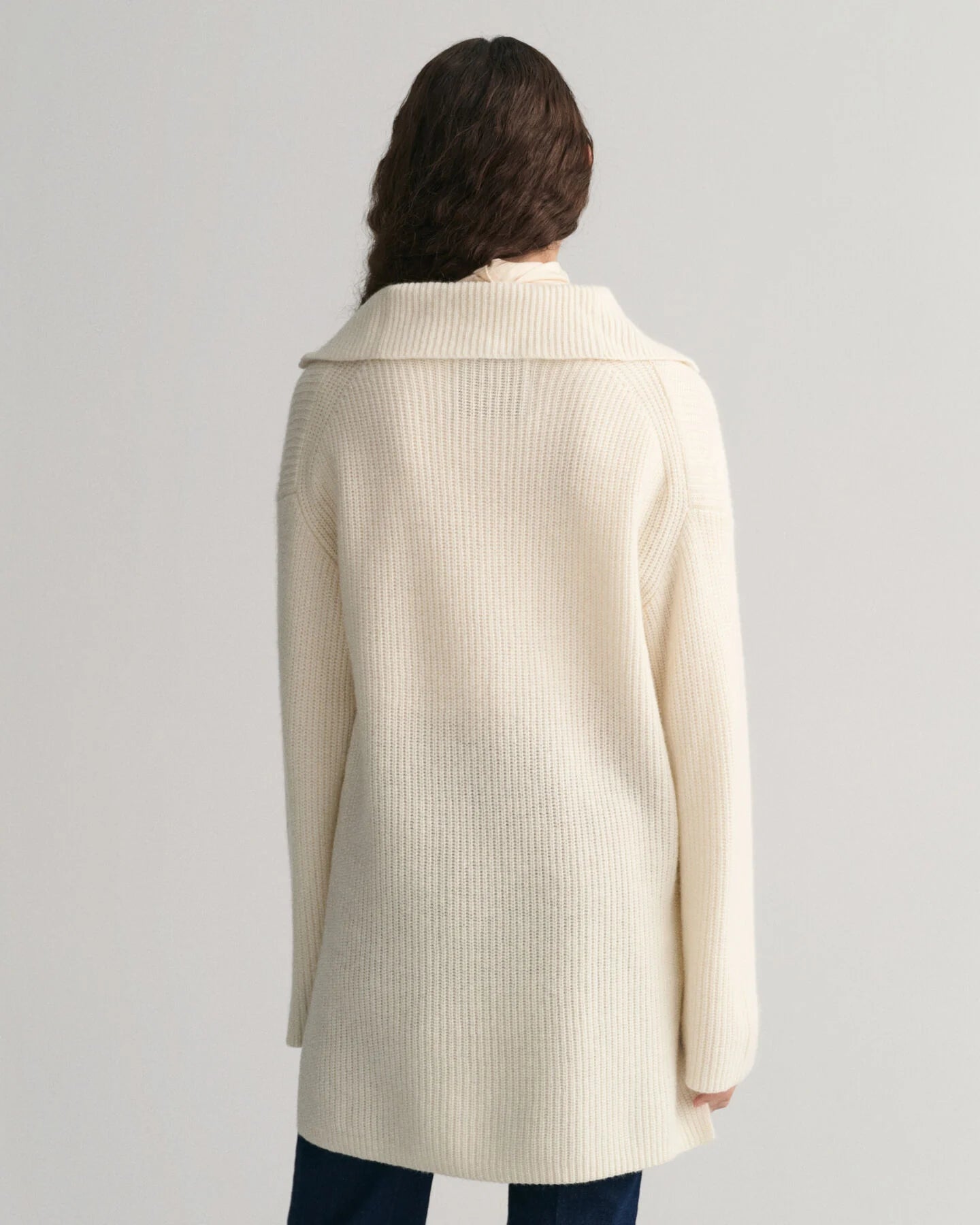 Ribbed Wool Half Zip Sweater - Cream