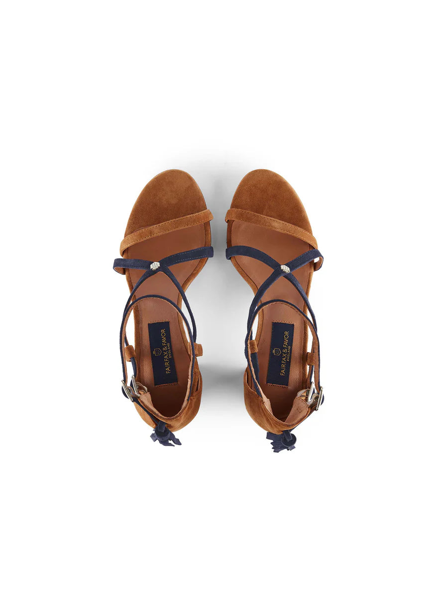 Heeled Brancaster Sandal - Tan/Navy Suede LAST PAIR