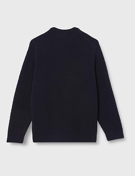 Men's Textured Cotton C-Neck Sweater - Evening Blue