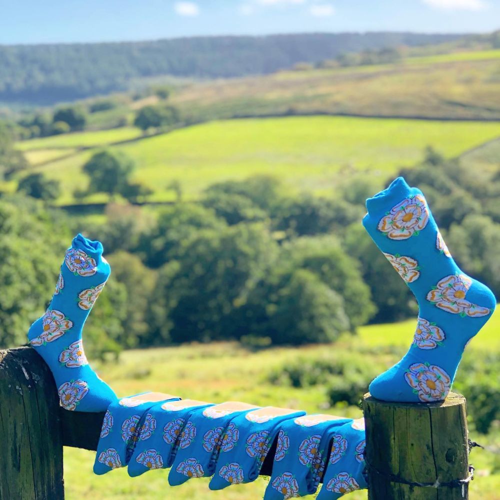 Blue Yorkshire Rose Socks - Adult