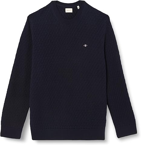 Men's Textured Cotton C-Neck Sweater - Evening Blue