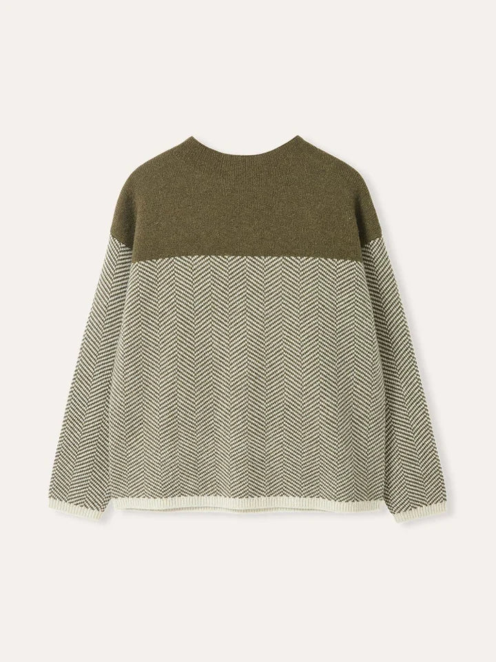 Felted Funnel Neck Jumper - Moss Chevron