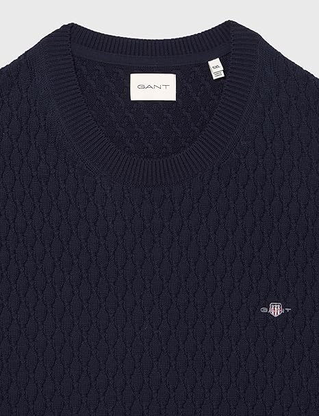 Men's Textured Cotton C-Neck Sweater - Evening Blue