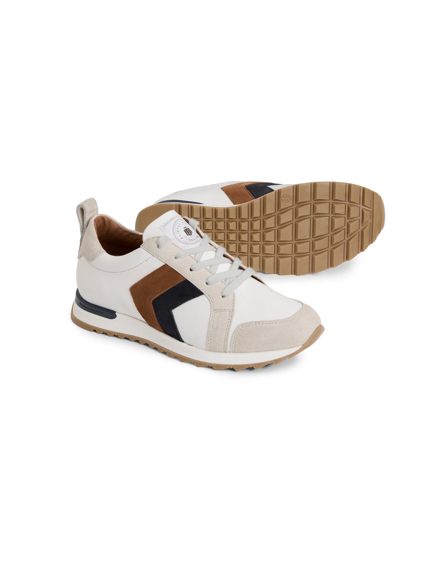 Xandra Trainer - White Leather with Tan & Navy
