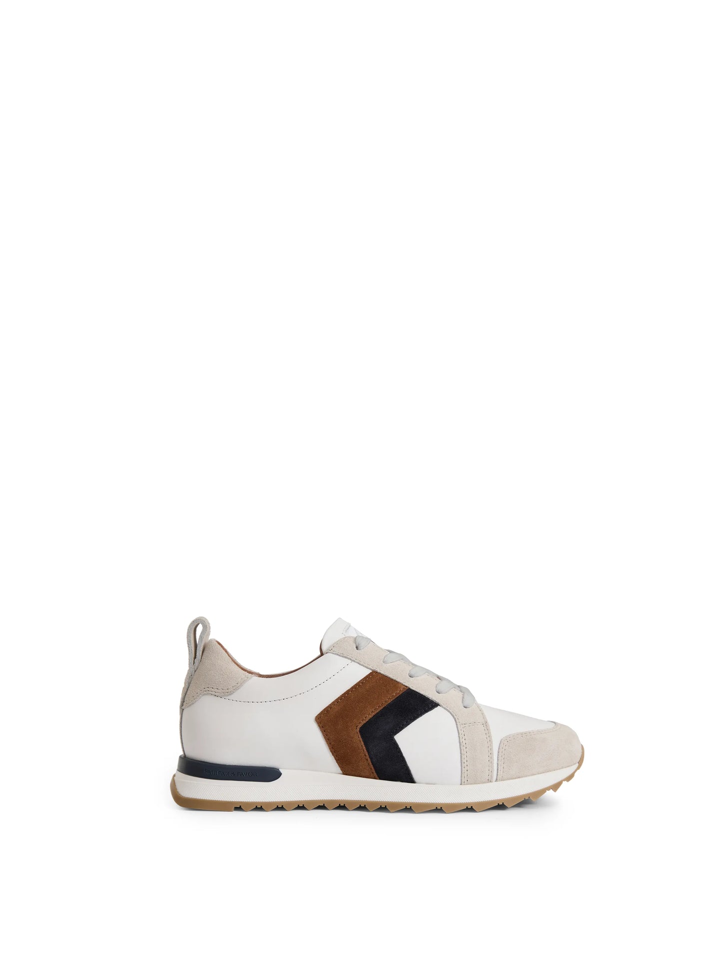 Xandra Trainer - White Leather with Tan & Navy