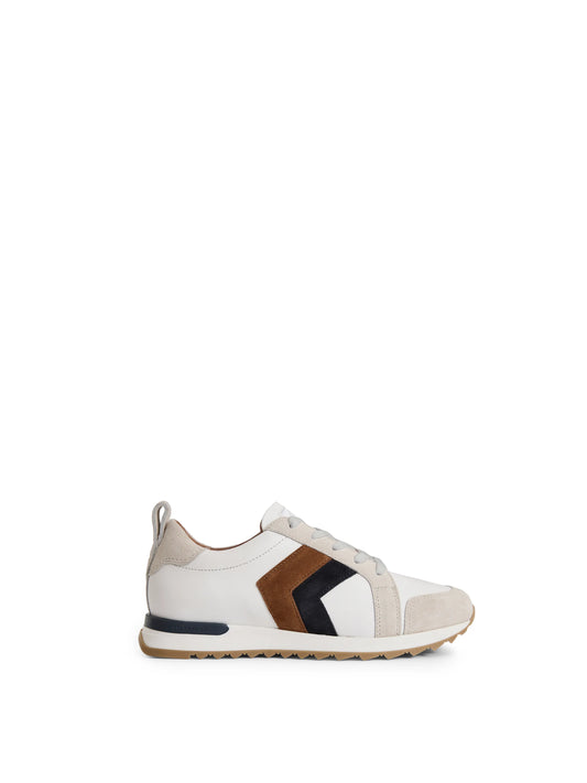 Xandra Trainer - White Leather with Tan & Navy