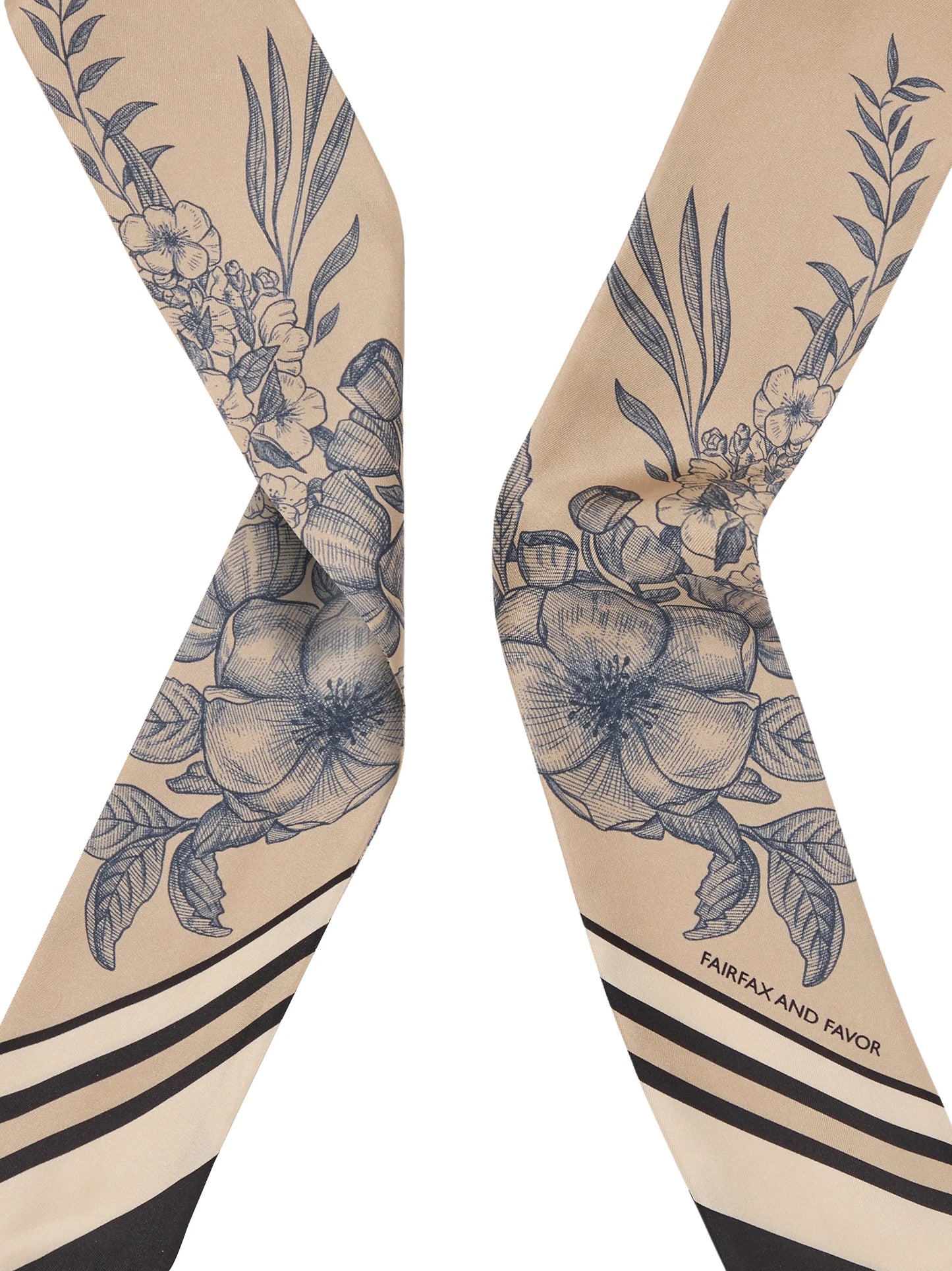 Mannington Twill Silk Scarf - Beige/Navy/Black