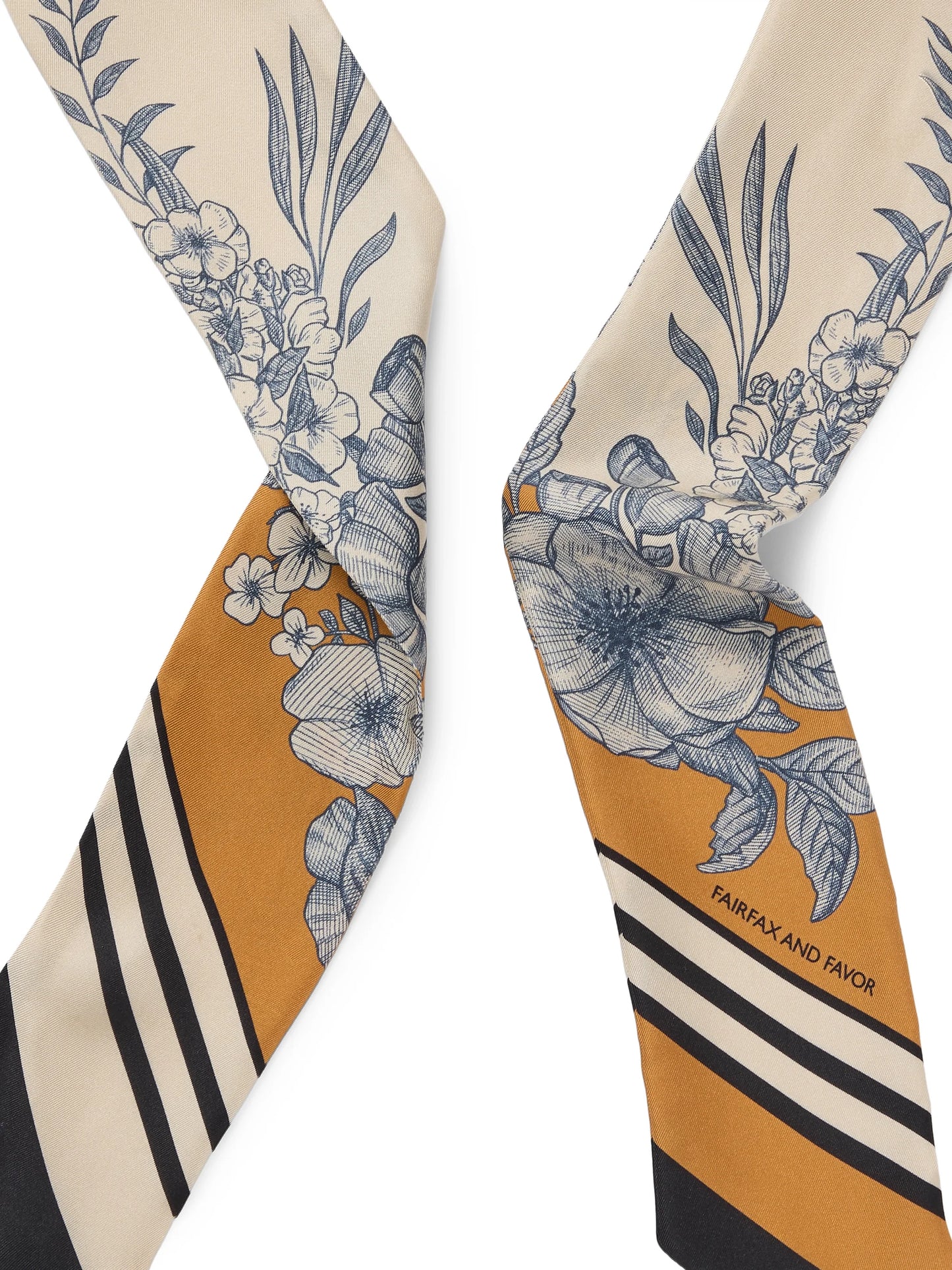 Mannington Twill Silk Scarf - Off White/Navy/Orange