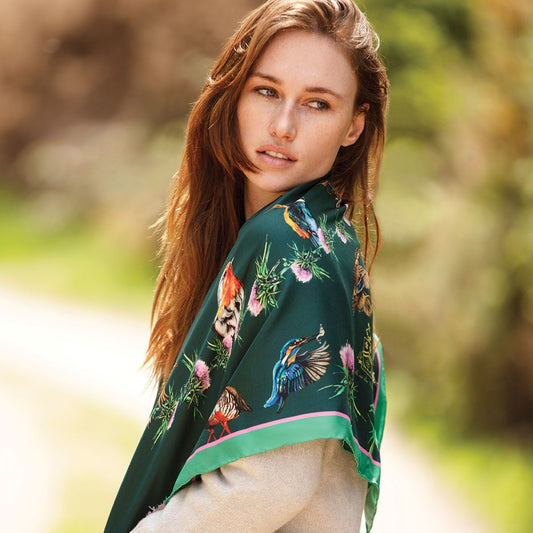 Large Square Silk Scarf 'Walk on the Wild Side' - Forest Green