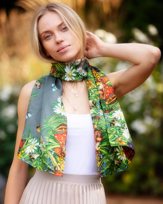 Classic Silk Scarf 'Spiritual Awakening' - Silver Sage