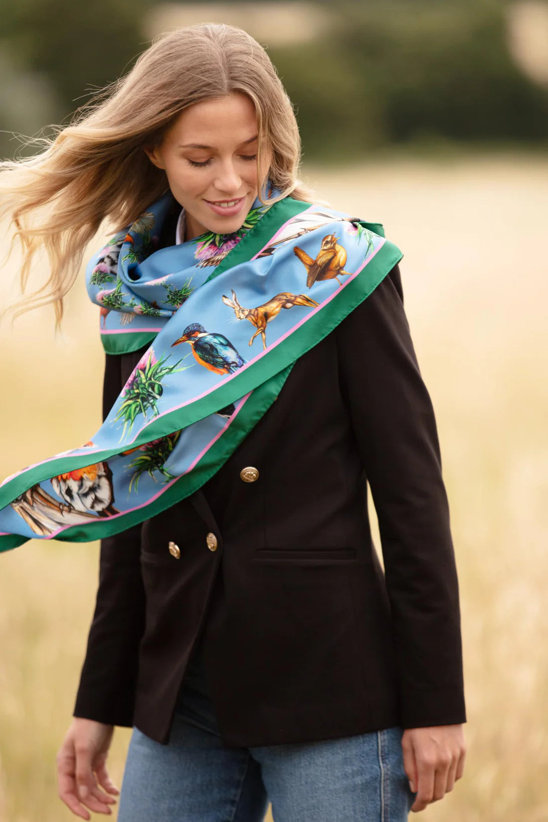 Large Square Silk Scarf 'Walk on the Wild Side' - Cobalt