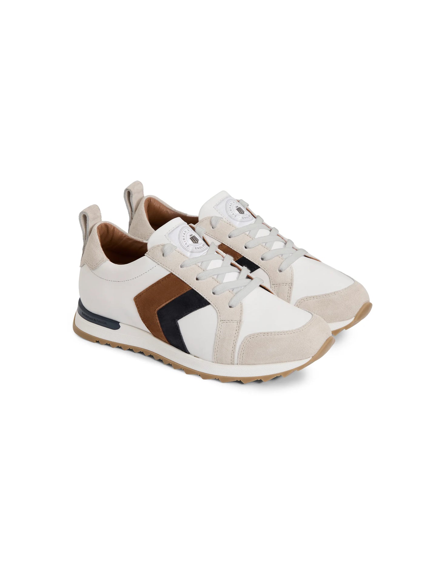 Xandra Trainer - White Leather with Tan & Navy