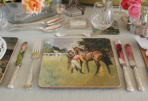 Placemat - Unsaddling of a Bay Racehorse at Epsom