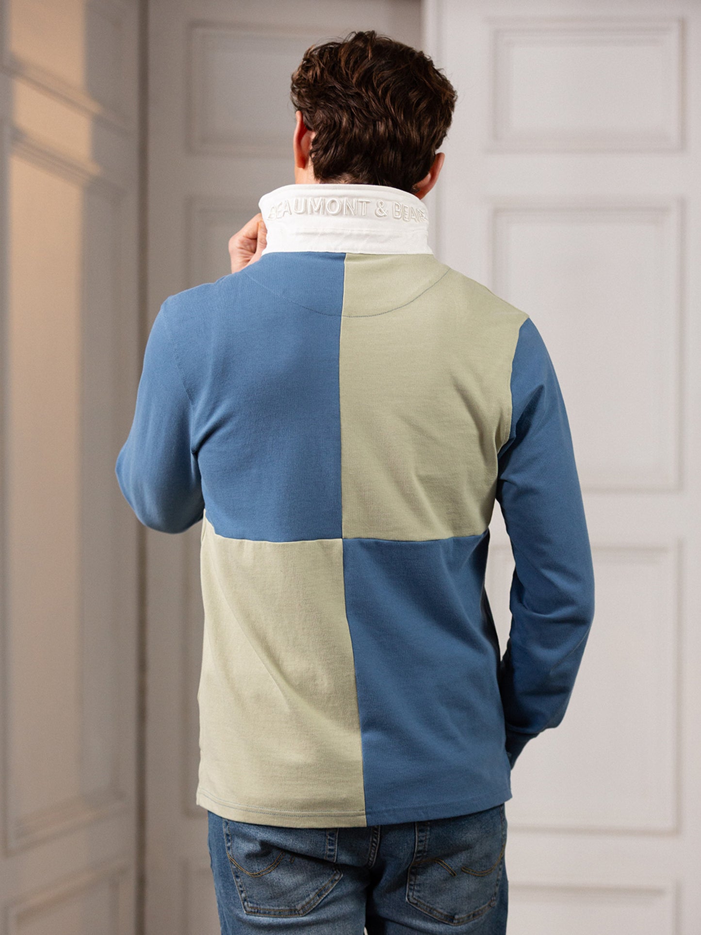 South Milton Men's Rugby Shirt - Vintage Blue & Moss Green