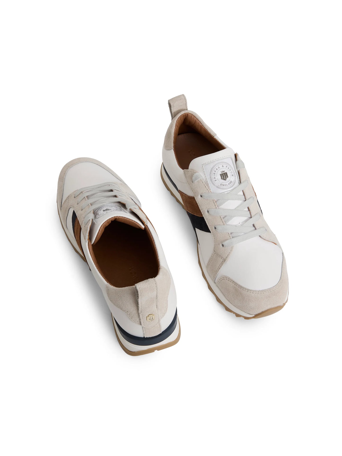 Xandra Trainer - White Leather with Tan & Navy