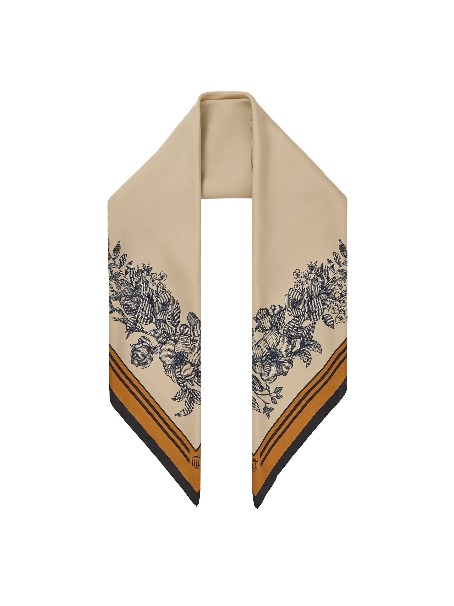 Mannington Silk Scarf - Off White/Navy/Orange