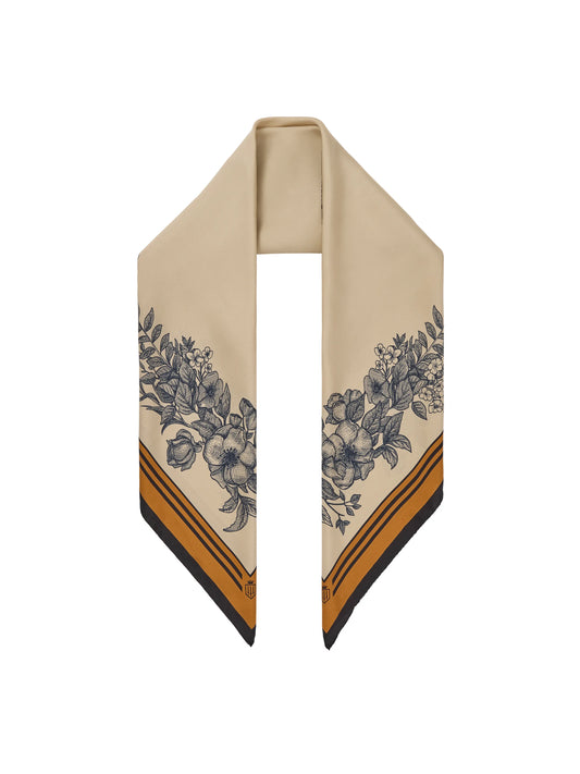 Mannington Silk Scarf - Off White/Navy/Orange