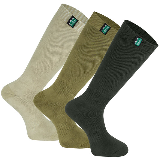 Cotton Work Socks Full Length - Olive Multi - Pack of 3