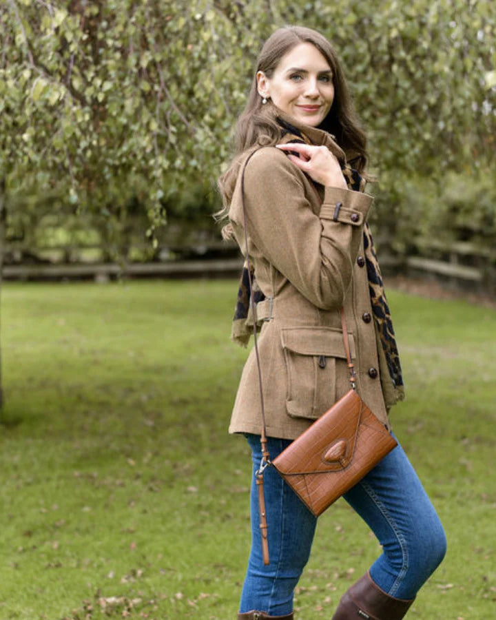 Foxley Clutch Bag - Tan Croc Embossed Leather