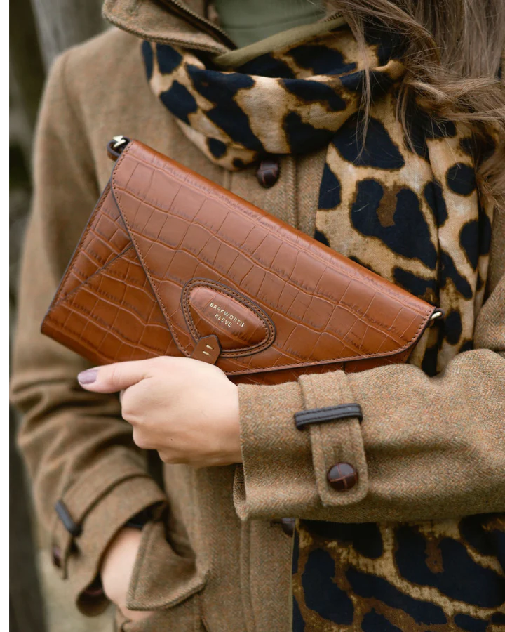 Foxley Clutch Bag - Tan Croc Embossed Leather