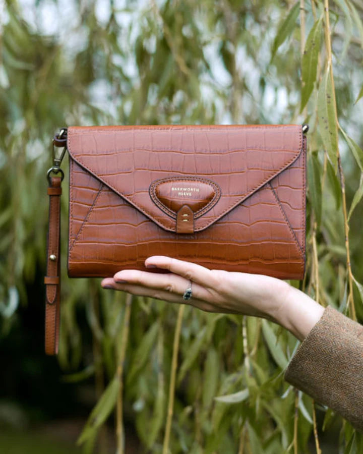 Foxley Clutch Bag - Tan Croc Embossed Leather