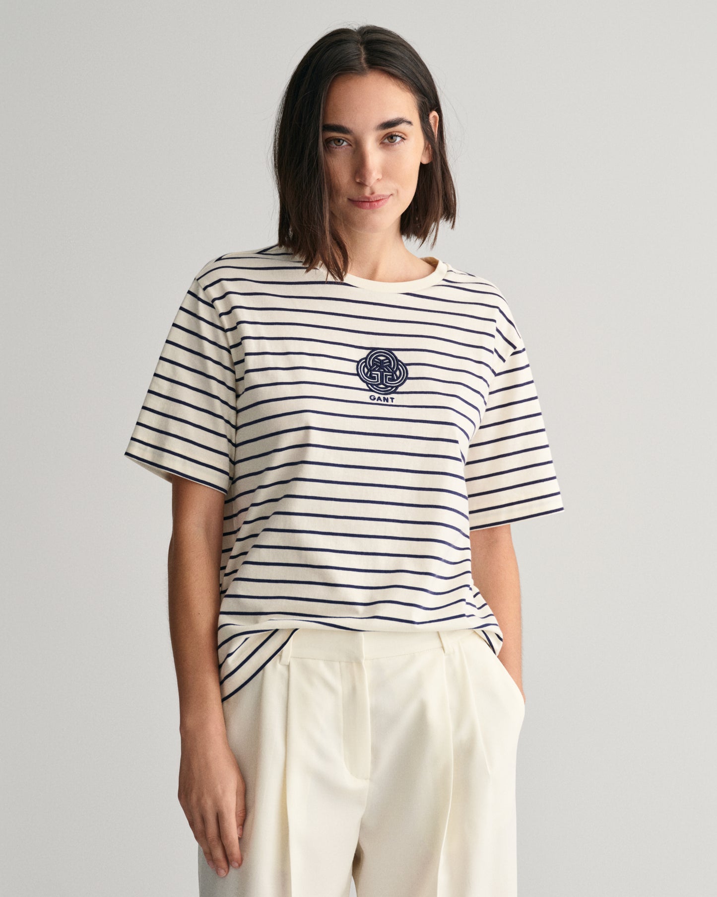 Striped Monogram T-Shirt - Cream