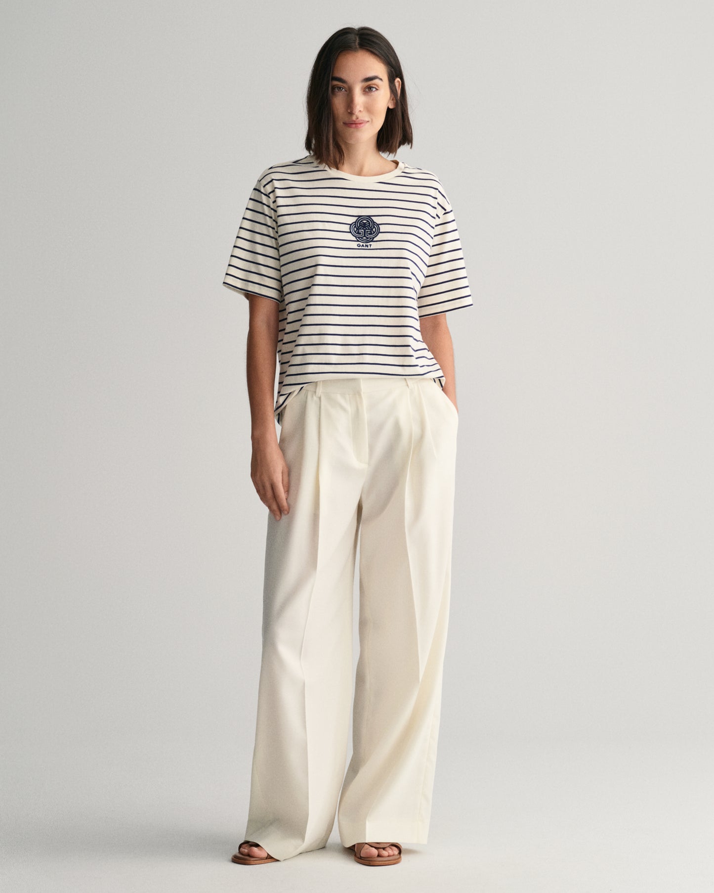 Striped Monogram T-Shirt - Cream