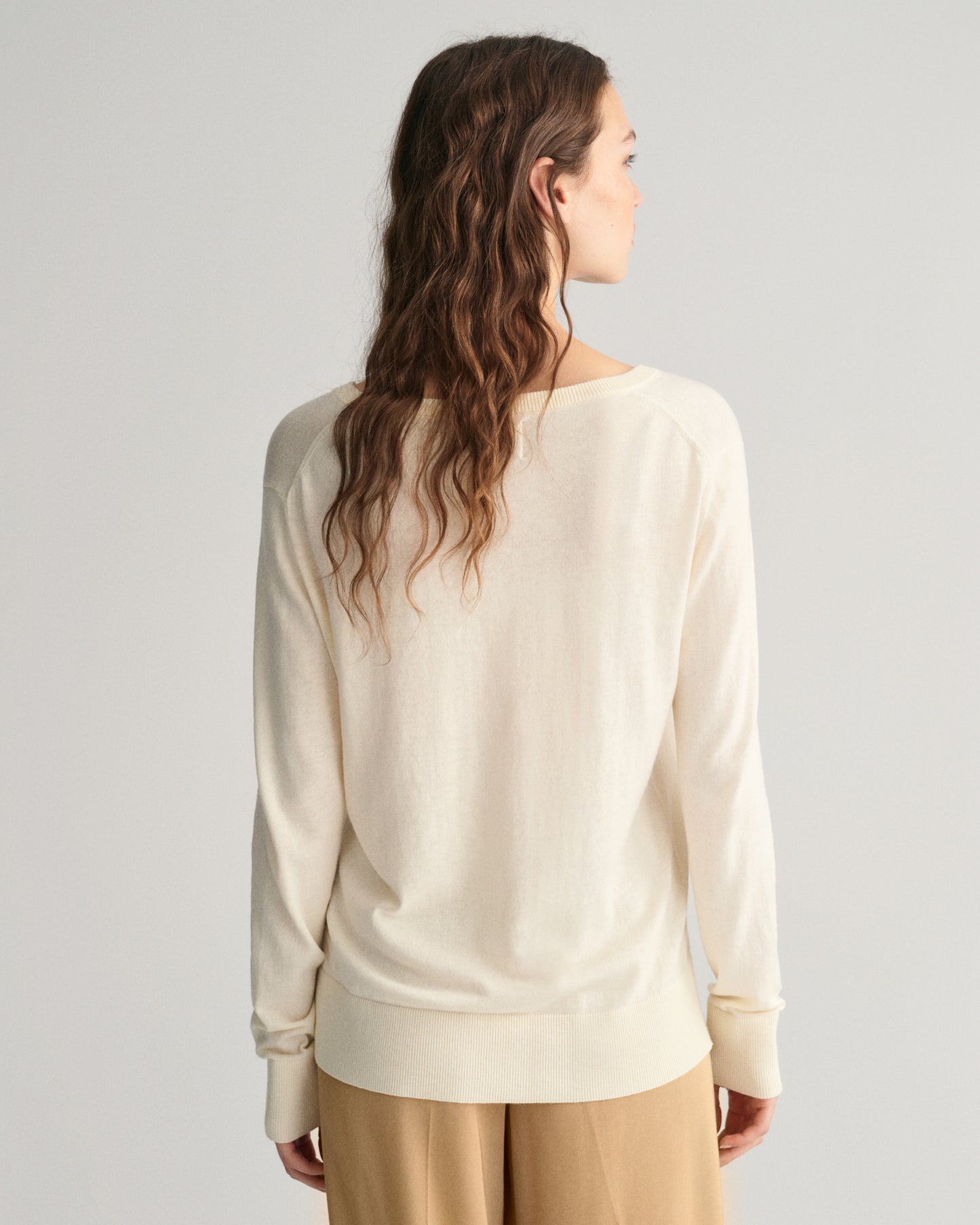 Fine Knit V-Neck Sweater - Cream