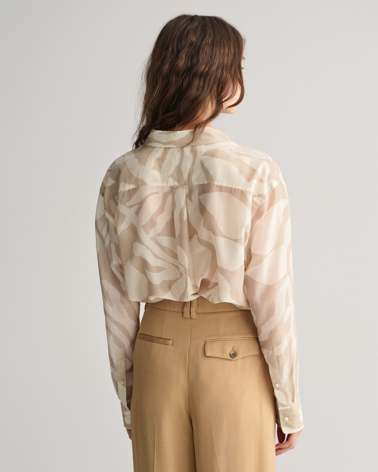 Relaxed Fit Palm Print Cotton Silk Shirt - Dry Sand