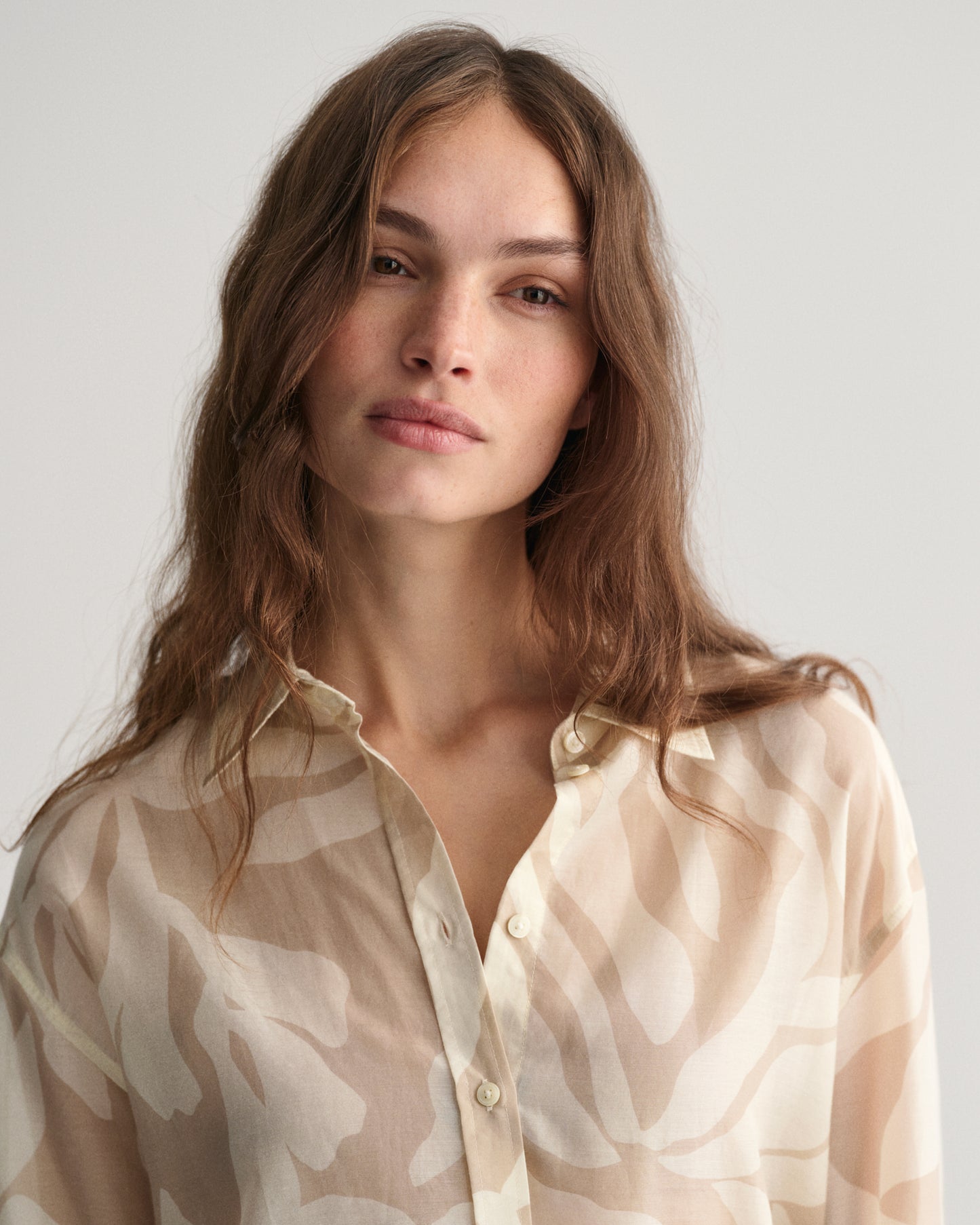 Relaxed Fit Palm Print Cotton Silk Shirt - Dry Sand