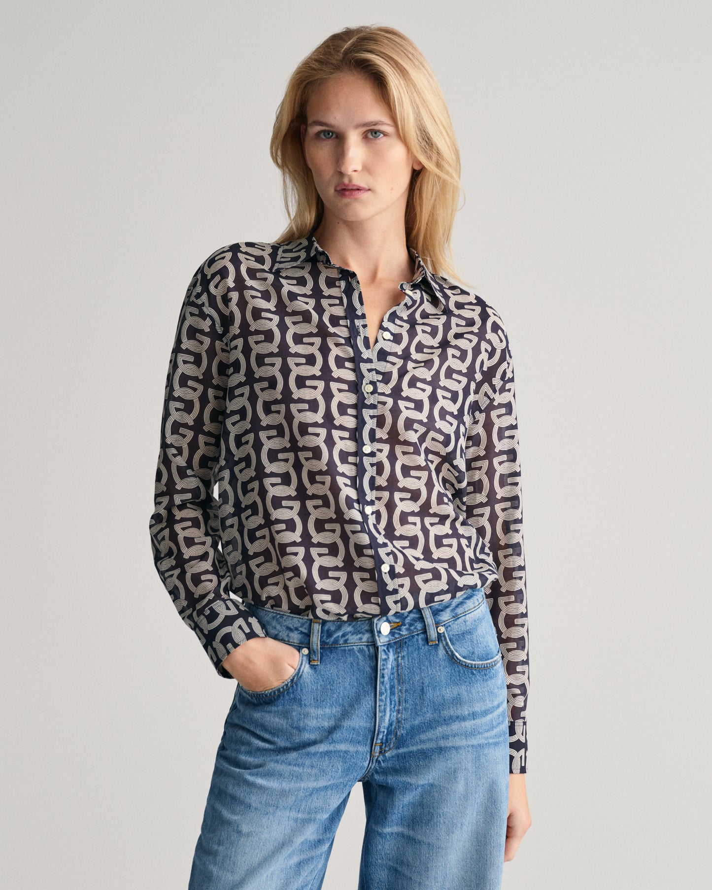 Relaxed Fit G Patterned Cotton Silk Shirt - Evening Blue