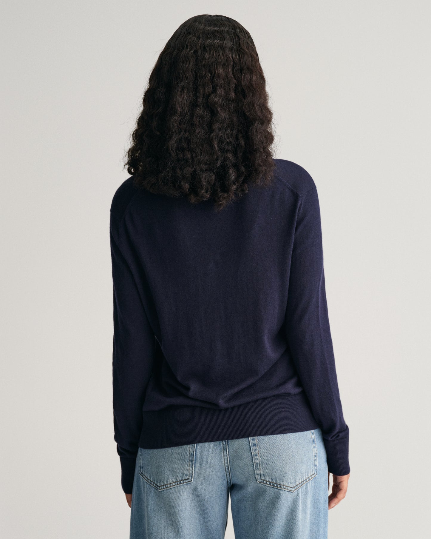 Fine Knit V-Neck Sweater - Evening Blue