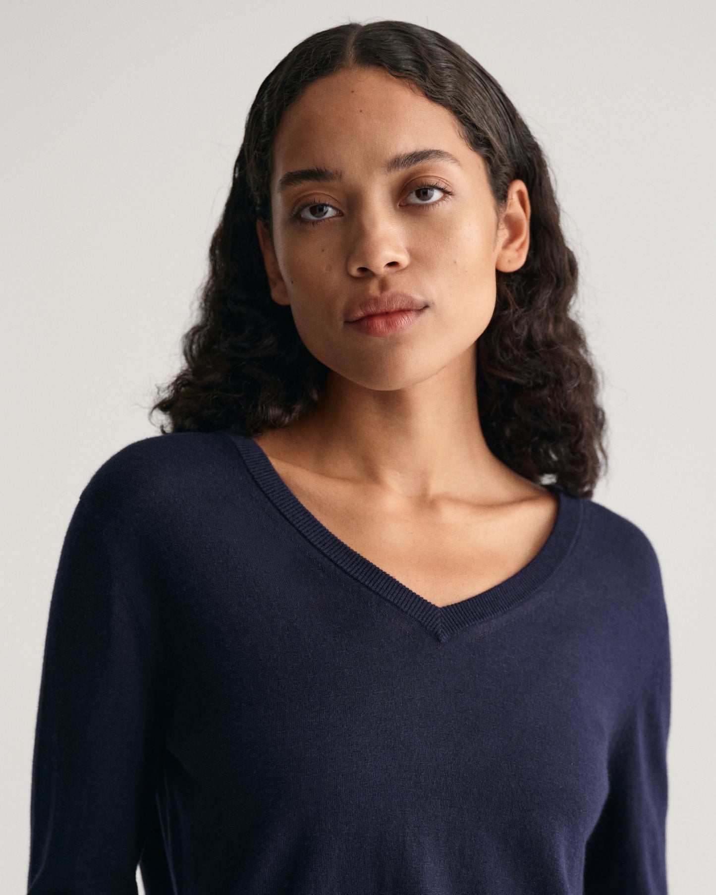 Fine Knit V-Neck Sweater - Evening Blue