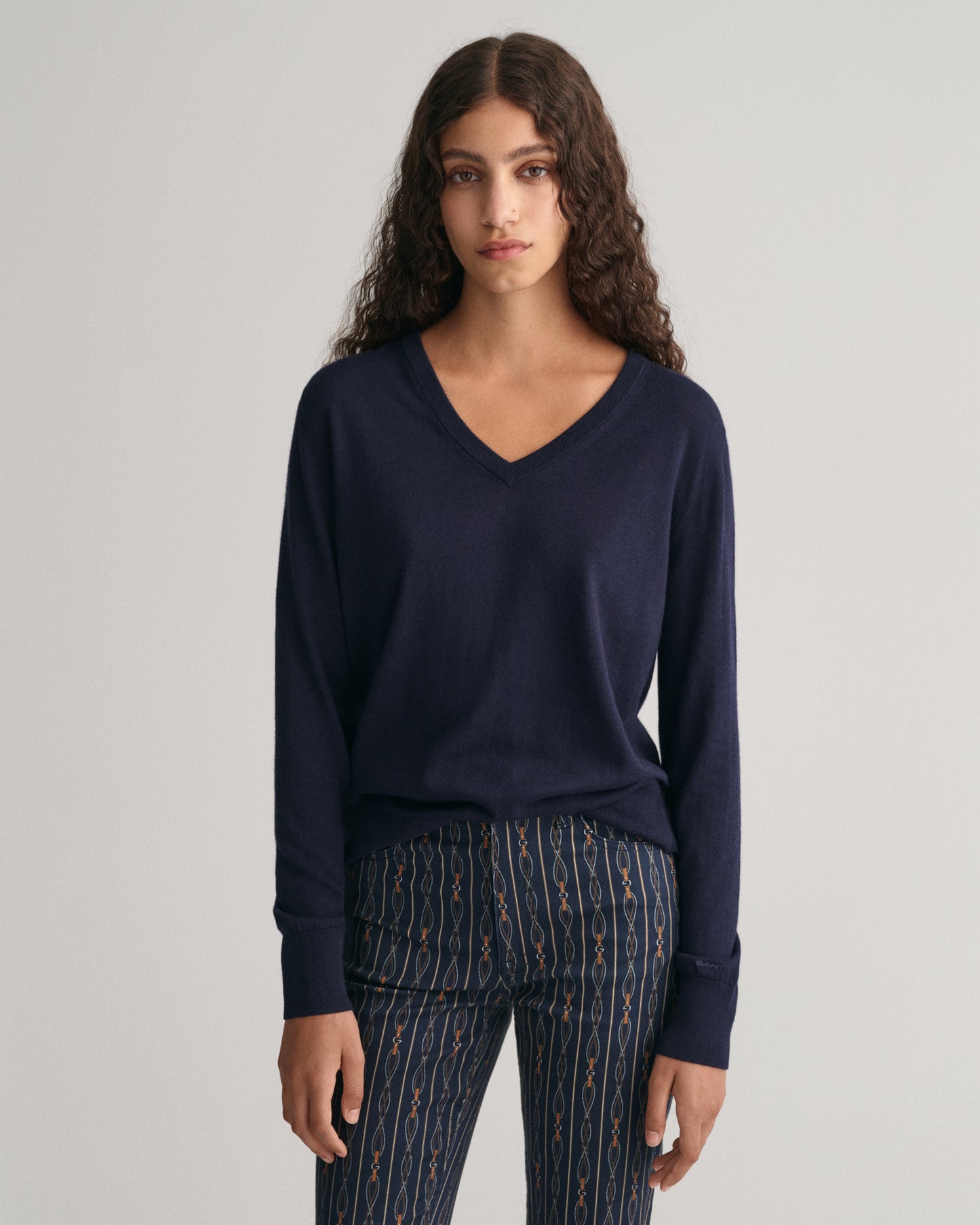 Fine Knit V-Neck Sweater - Evening Blue