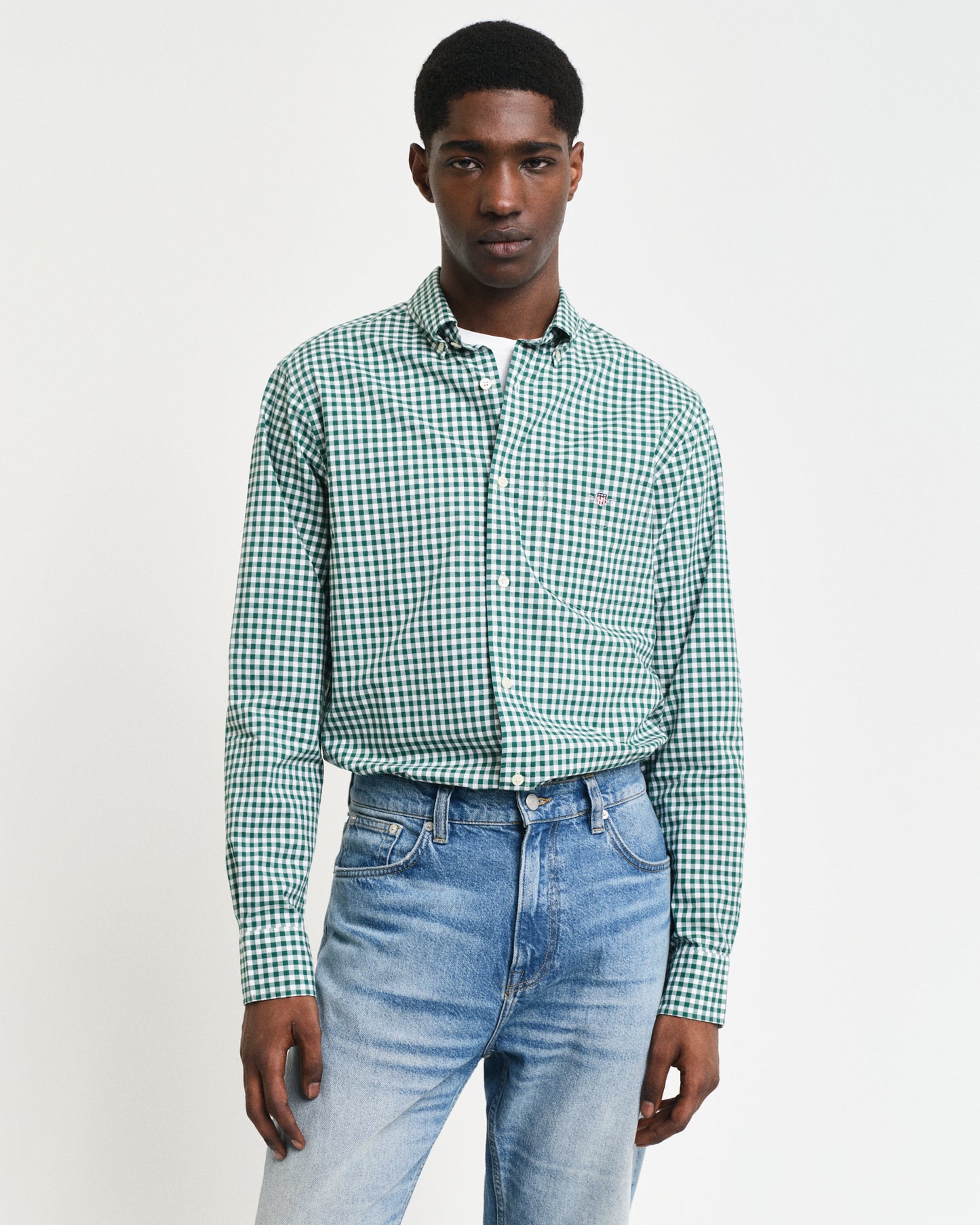 Regular Fit Classic Gingham Poplin Shirt - Deep Forest Green