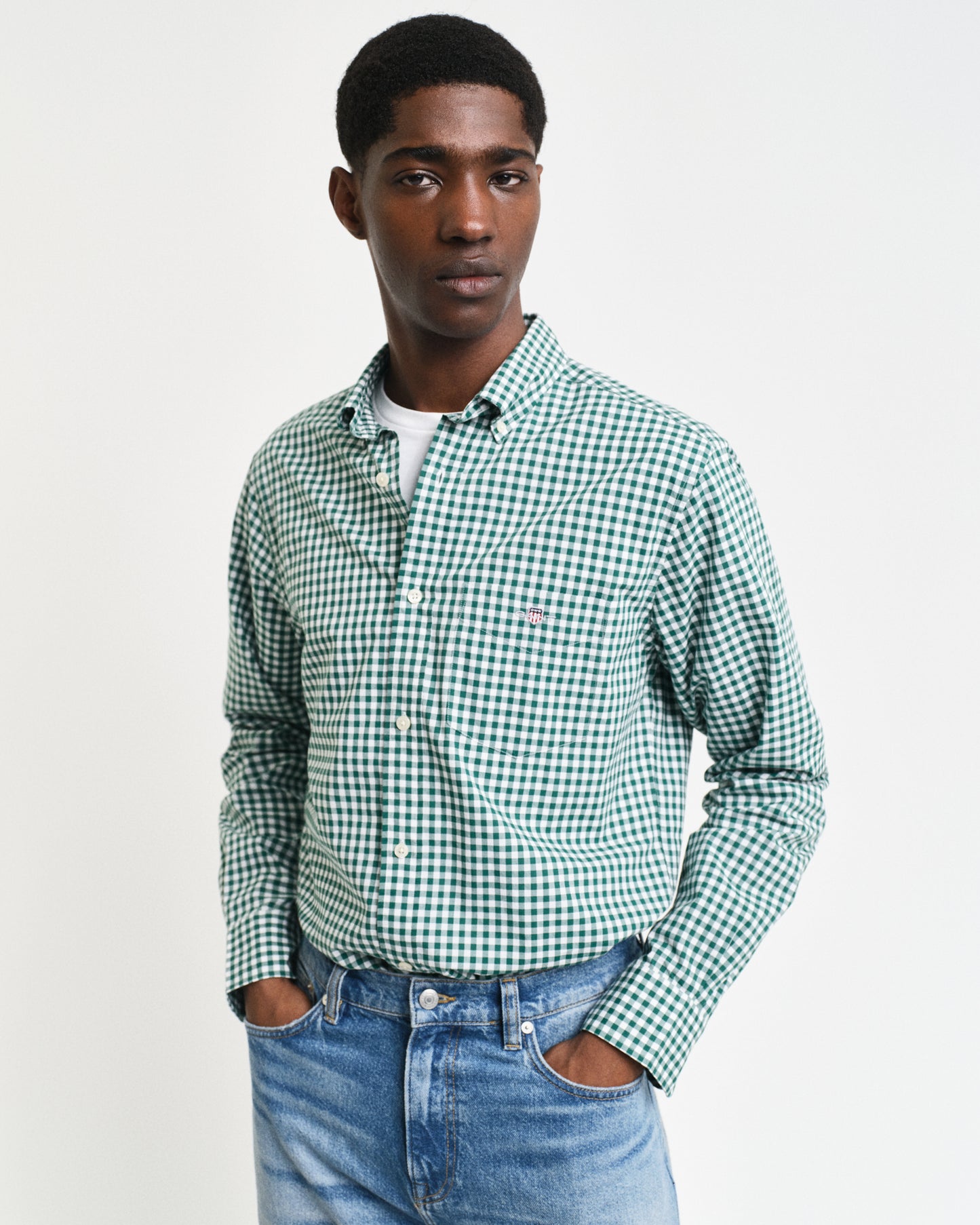 Regular Fit Classic Gingham Poplin Shirt - Deep Forest Green